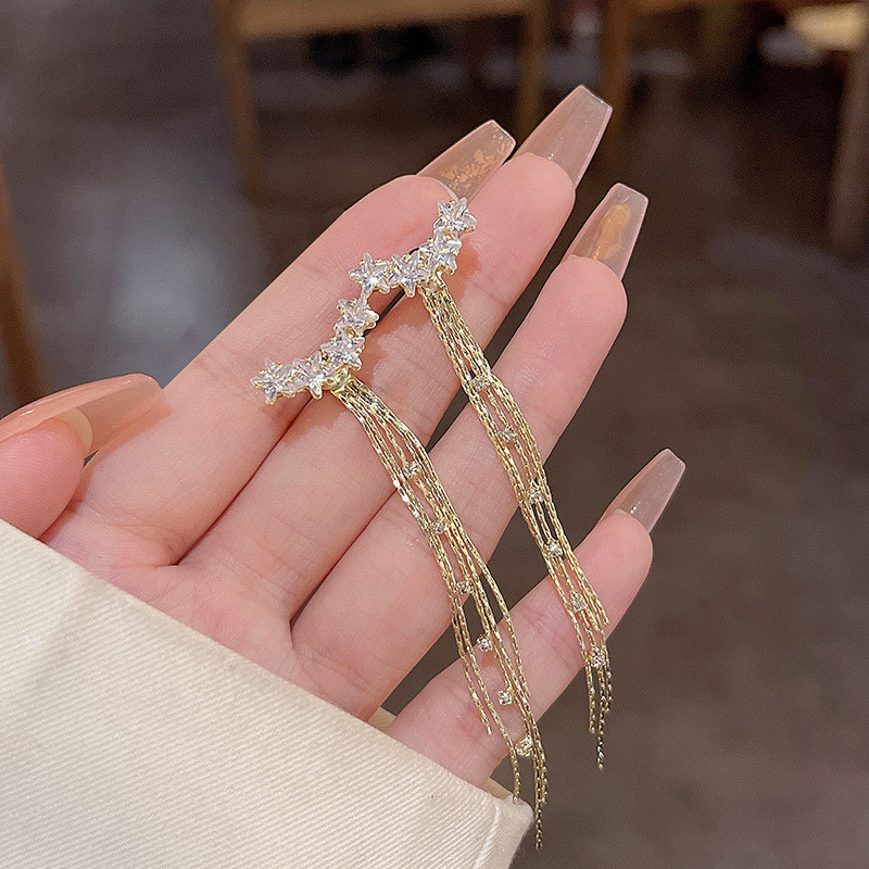 Thời Trang Ngôi Sao Dài Tua Rua Zircon Bông Tai Một Phong Cách Hai Cách Nữ Bông Tai