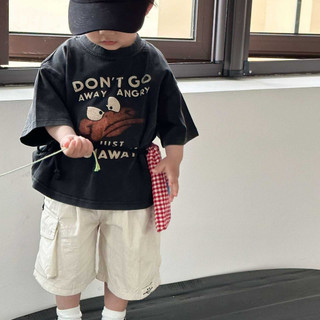 Mùa Hè Phong Cách Mới Bé Trai Đau Khổ Phong Cách Hàn Quốc Áo Thun Tay Ngắn Trẻ Em Đẹp Trai Hoạt Hình In Chữ Thường Ngày Hàng Đầu