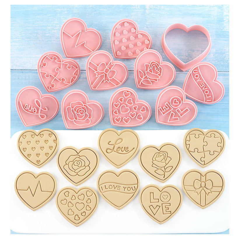 10 Cái / bộ Ngày Lễ Tình Nhân Khuôn Bánh Quy Hình Trái Tim Tình Yêu Bánh Quy Cắt DIY Fondant Bánh Nướng Khuôn