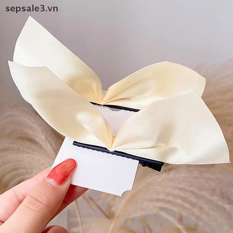 # Vn # 1 Cặp Đen Trắng Satin Nơ Kẹp Bên Kẹp Tóc Nơ Vintage Ngọt Ngào Dễ Thương Barrettes Mũ Đội Đầu Dành Cho Nữ Bé Gái Phụ Kiện Tóc.