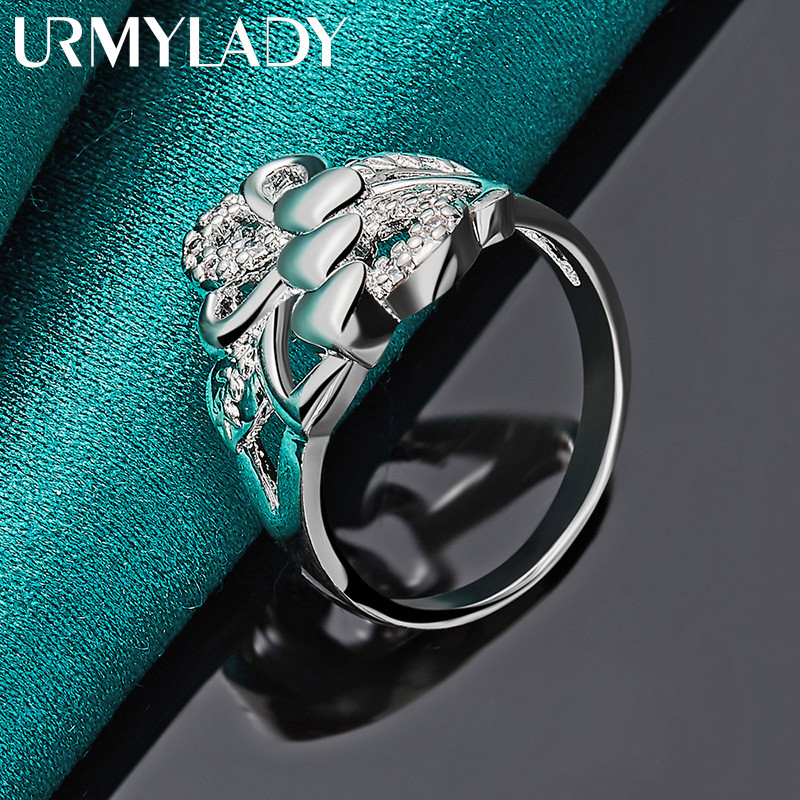 URMYLADY Bạc 925 Ba Trái Tim 7-10 # Nhẫn Nữ Tiệc Cưới Thời Trang Quyến Rũ Trang Sức