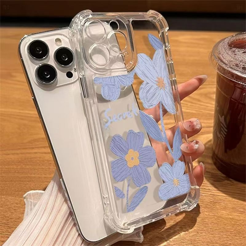 Ins Phong Cách Xanh Tranh Sơn Dầu Hoa Ốp Lưng Điện Thoại Xiaomi 17 Pro Max 15T Pro Poco M7 Pro Plus C85 C71 5G 4G Vỏ Mềm Chống Rơi Bốn Mặt