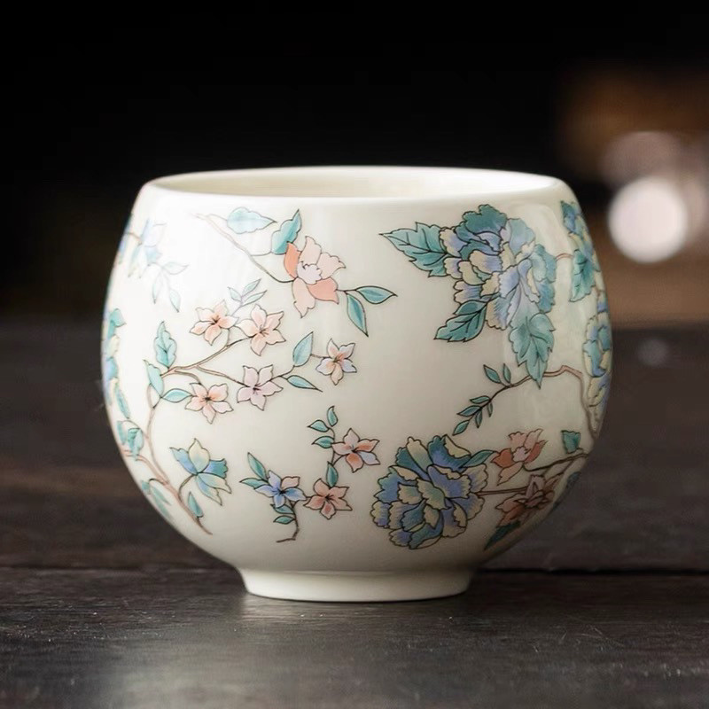 ✨Gốm Kung Fu Bộ Trà Camellia Sancai Gaiwan Gốm Hộ Gia Đình Cao Cấp Trà Trung Quốc Trà Bộ Trà Trà Cốc