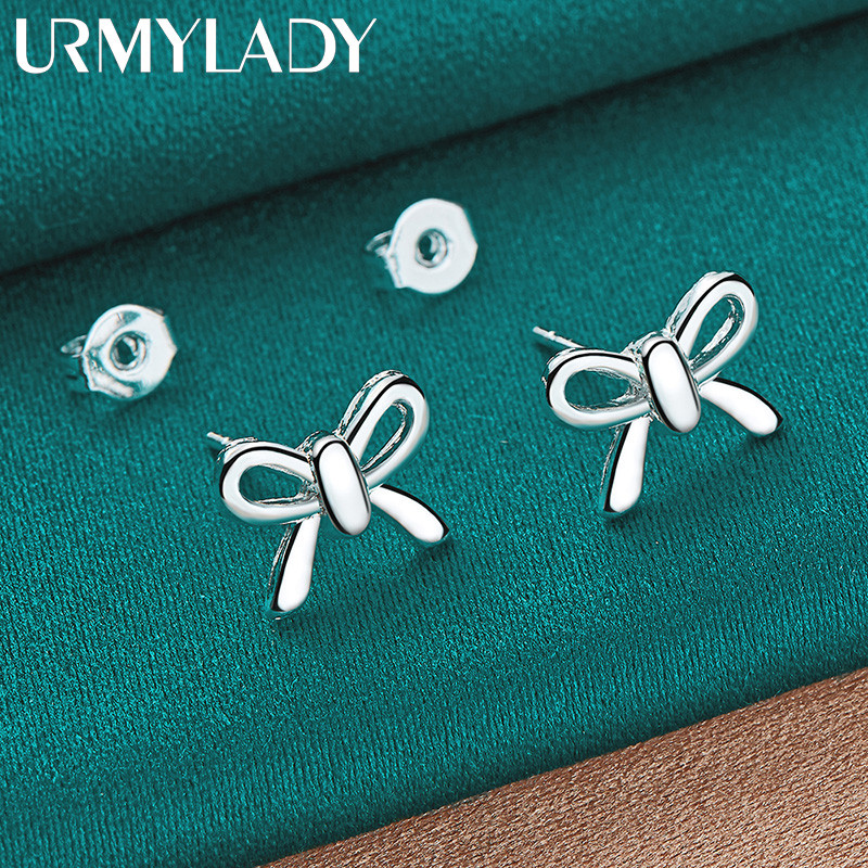 URMYLADY Phổ Biến Mỹ Bạc 925 Quyến Rũ Nơ Bông Tai Dành Cho Nữ Sáng Tạo Trang Sức