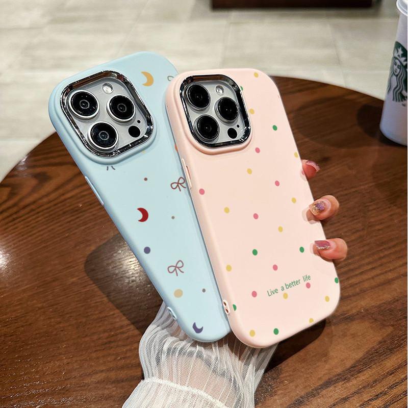 Ốp Điện Thoại Cho Samsung Galaxy A32 A33 A12 A11 A05S A31 A20 A30 A21S A50 A50S A30S A52 A71 A7 2018 Nơ Màu Hồng Chấm Bi INS Mạ Ống Kính Kim Loại Cặp Đôi Bao