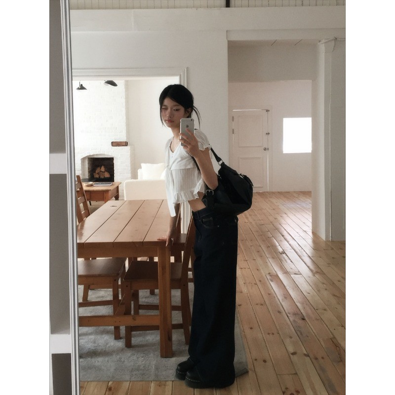 SUXI Áo sơ mi tay phồng buộc dây đơn giản, phù hợp mùa hè