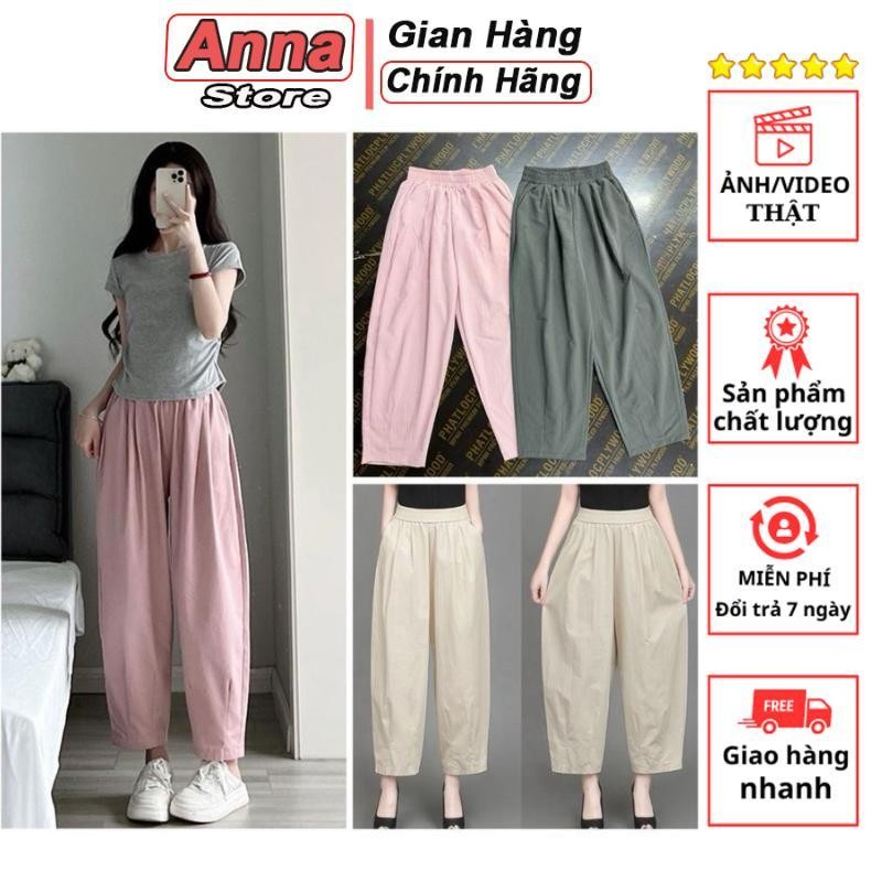 Quần Baggy Dáng Lửng Đũi Mềm Mát Cạp Chun Lưng Cao Dài 92cm D68