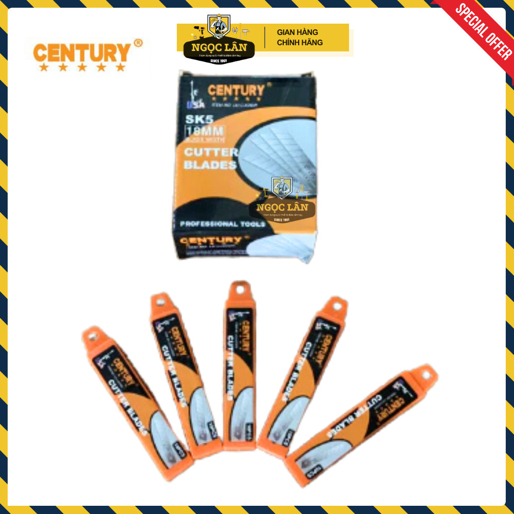 [Giá Hộp Chính Hãng] Hộp 200 Lưỡi Dao Rọc Giấy Century bản lớn 18mm (dày 0.5mm) thép SK5 cao cấp