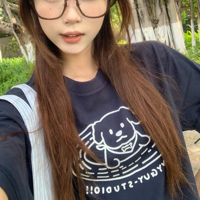Áo ThunGraphic Chó Hoạt Hình Nữ, Tay Ngắn Phù Hợp Mùa Hè và Couple Wear