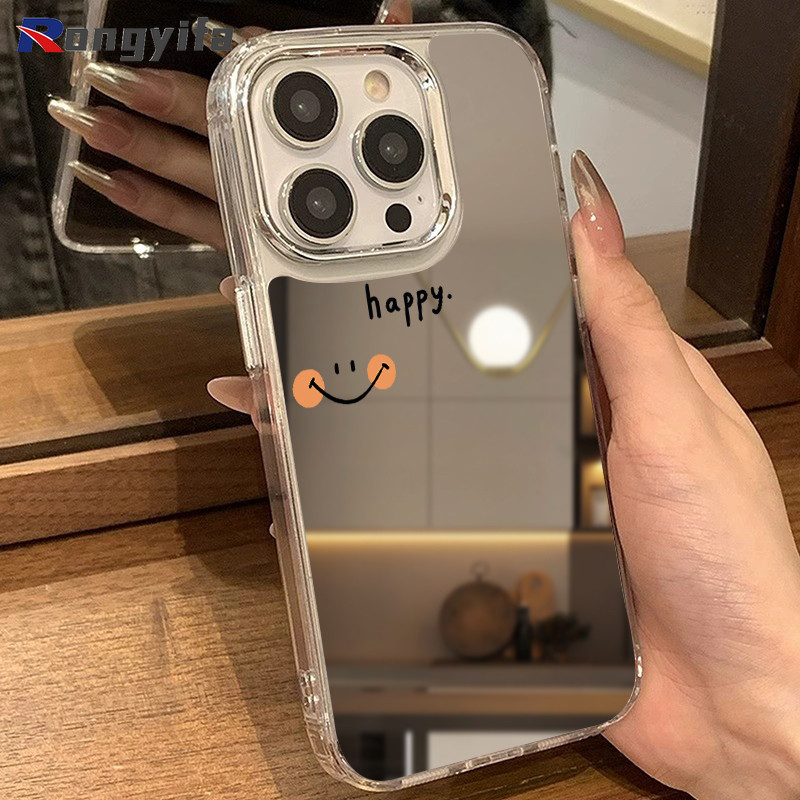 Vỏ Gương Nụ Cười Đơn Giản Cho OPPO Reno 14 13F 13 Pro 12 12F 11 11F 10 9 8 7 SE Pro Plus 8Z 7Z 8T 6Z 5Z 5F 5K 4F 5 4 Lite 5G 4G Vỏ Điện Thoại Hoạt Hình Cặp Đôi Dễ Thương Ốp lưng chống rơi