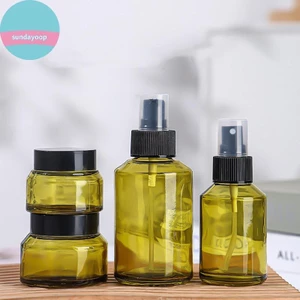 Sund 15ml-60ml Chai rỗng có thể đổ lại Thủy tinh xanh DIY Chai mỹ phẩm Kem dưỡng da Bình bơm Chai dầu gội Du lịch di động VN