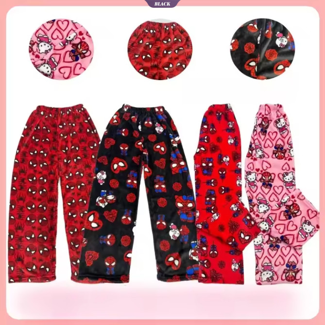 Mới Người Nhện Quần Ngủ Anime Hello Kitty Pyjama Quần Flannel Mềm Mại Quần Hoạt Hình Nhà Quần Cặp Đôi Quà Tặng [BL]