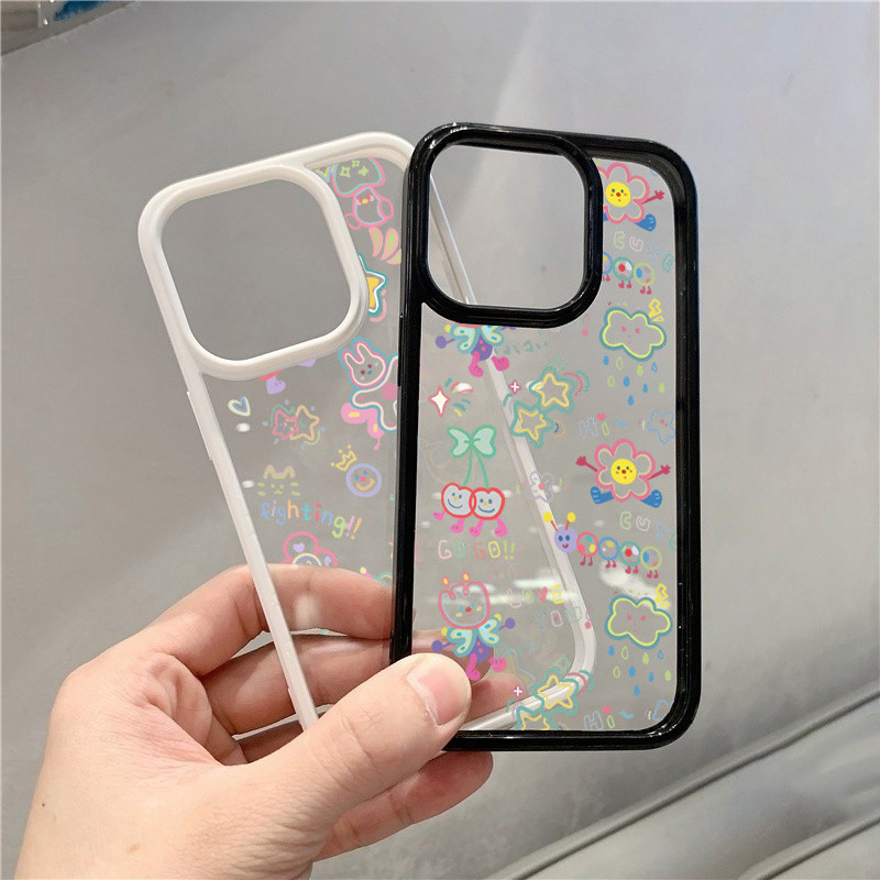 Vỏ Tương Thích Cho iPhone 16 11 12 13 14 15 Pro Max Cho iPhone 16e XR X XS Max 7 8 Plus SE2020 2022 Họa Tiết Hoạt Hình Nhiều Màu Sắc Dễ Thương Chống Sốc Trong Suốt Vỏ Silicon