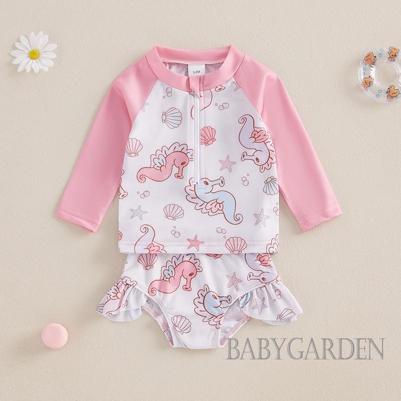 / / -6Month-4years Bé Gái 2 Bộ Đồ Bơi Dài Tay Seashell Seahorse In Rash Guard Bộ Đồ Tắm Đồ Bơi Mùa Hè