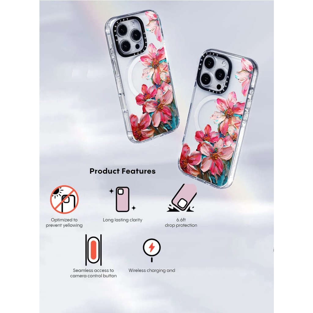 Casetify X Lisbon Tình Yêu Mùa Hè Hoa Trong Suốt Hút Từ Tính Trong Suốt Cứng Acrylic Mặt Sau TPU Edge Ốp Lưng Điện Thoại Ốp Lưng Tác Động Cho Apple IPhone 13 14 15 16 Pro Max