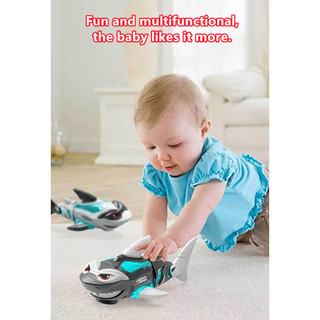 Trẻ em chạy điện phổ thông đi bộ cá mập âm nhạc xe hơi chiếu sáng huấn luyện đồ chơi bò điện sơ sinh.