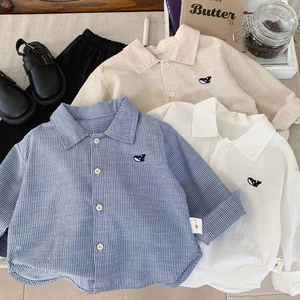 Áo sơ mi bé trai cotton trẻ em mùa thu phong cách phương Tây