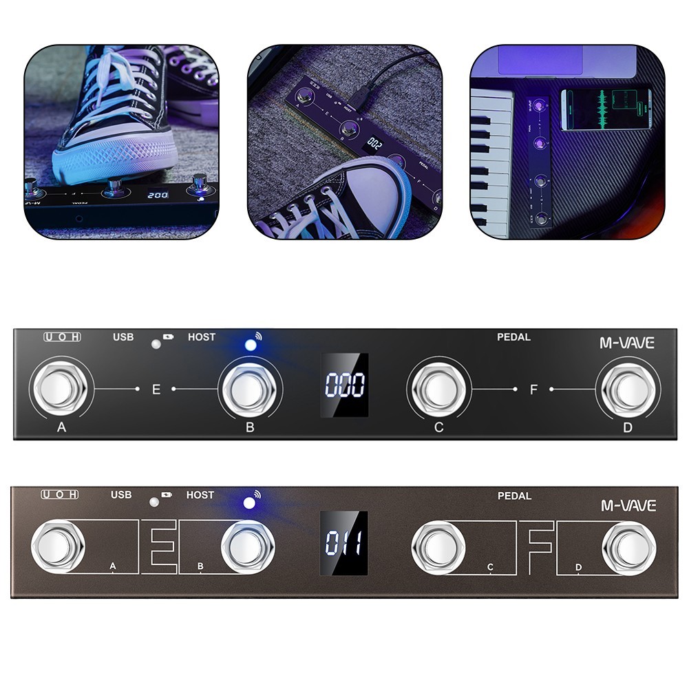Contrôleur Pédale MIDI M-VAVE Chocolate Plus - 4 Boutons, Corps Métal, USB, Batterie 12h - 13