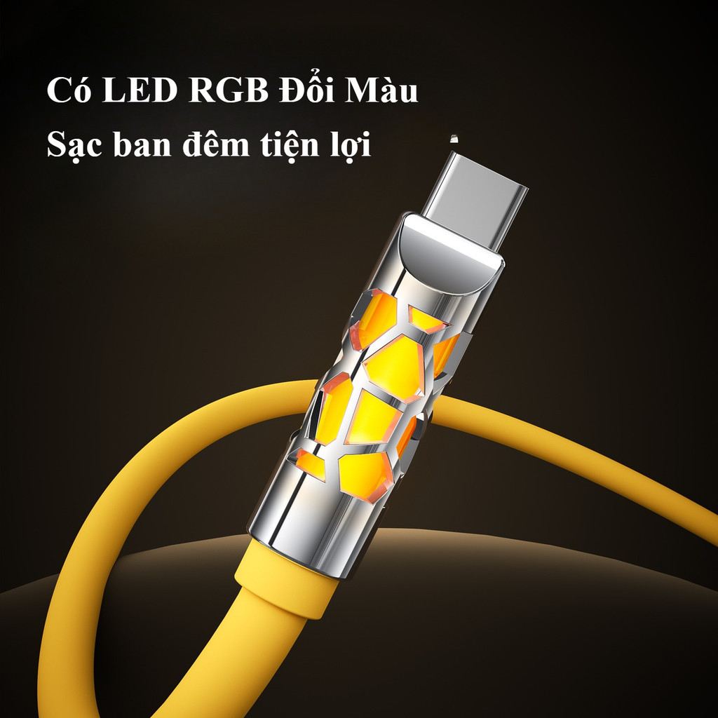 Dây Cáp Sạc Nhanh Type C 240W - Có đèn thay đổi màu - Có chip E-Marker - Dây silicon mềm - Decor dẹp