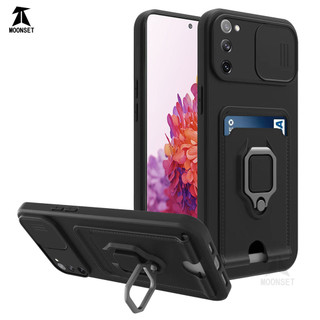 Dành Cho Samsung Galaxy S20 FE S21 FE S23 FE S24 FE 5G Ốp Lưng 4 Trong 1 Trượt Camera Bao Đựng Thẻ Đứng Vuông Freebie Dây Chống Sốc Chống Rơi Mỏng Mềm TPU