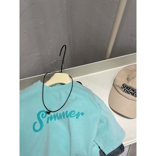 Mùa Hè Trẻ Em Cotton Nguyên Chất Áo Thun Ngắn Tay Bé Trai Đẹp Trai Bạc Hà Xanh Phiên Bản Hàn Quốc Chữ Đơn Giản Cổ Tròn Top
