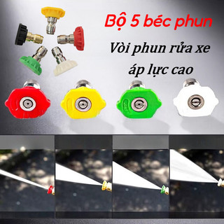 Đầu béc các góc gắn súng xịt rửa của máy rửa xe áp lực cao,Bộ 5 béc phun,đường kính lỗ phun 1.2mm