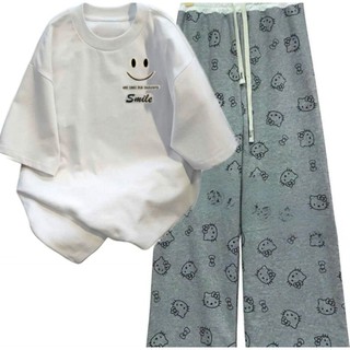 Tổng hợp các sét bộ quần Ống Suông hoạ tiết mèo full+ mix áo mặt cười SMILE-