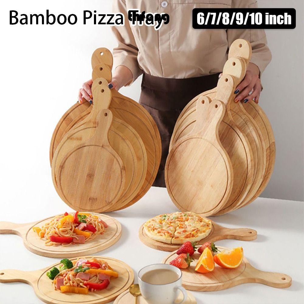 THFENG 1 Khay Pizza Tre, 6 / 7 / 8 / 9 / 10 Inch Máy Nướng Bánh Pizza Bằng Gỗ Ban, Tròn Có Tay Cầm Đĩa Cắt Đá Khay Nướng Dụng Cụ Nhà Bếp