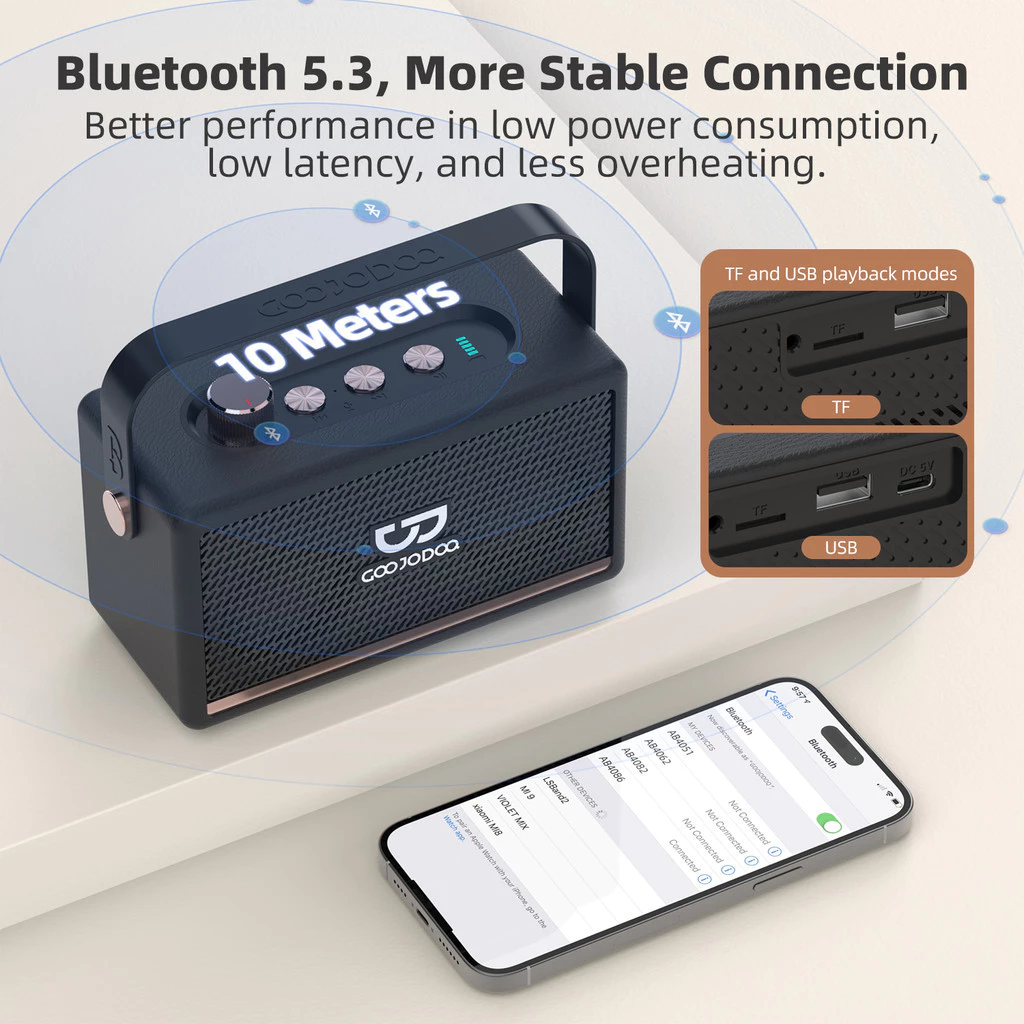 Loa Bluetooth Marshall GOOJODOQ 5.3 BT kết nối không dây âm trầm hỗ trợ cuộc gọi thẻ TF Đĩa U