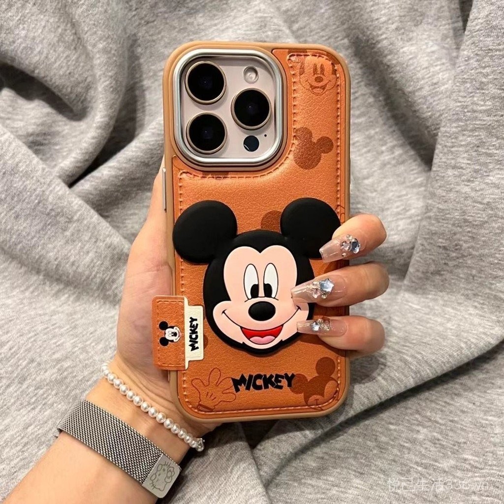Ốp điện thoại di động 16Promax da chuột Mickey dễ thương iPhone 15 Mickey 14 chống rơi 13 nữ