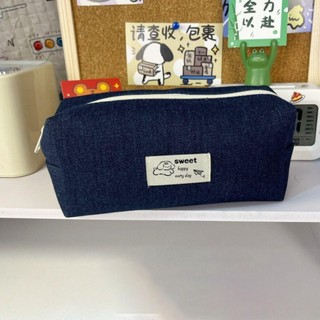 Bút chì Denim RISEDOT, Túi văn phòng phẩm màu xanh đậm, Túi đựng văn phòng phẩm chó con / gấu dung tích lớn di động dành cho sinh viên