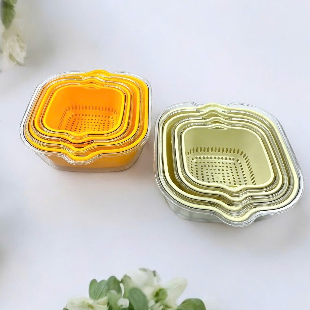 Bộ Thau Rổ 8 Món Vinh Nam Plastic Thiết Kế Thoát Nước Dùng Rửa Rau Củ Quả Tiện Lợi Đủ Kích Cỡ B08