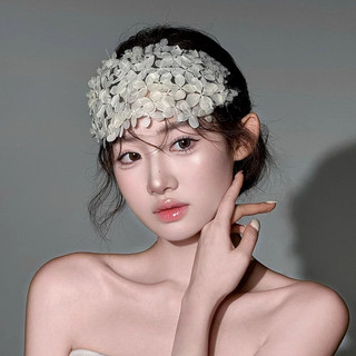 1 chiếc đeo đầu vòng cánh hoa trắng thủ công kiểu Pháp cổ điển với váy cưới cô dâu thanh lịch và phụ kiện trang điểm