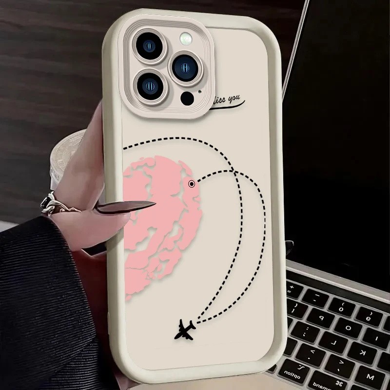 Ốp Điện Thoại Cho IPhone 14 Plus 13 12 11 Pro Max Mini 5 5S 6 7 8 Plus 6s SE 2 3 X XS XSMAX XR Máy Bay Tuyến Cặp Đôi Trái Tim Tình Yêu Mềm Silicon Edge Cover
