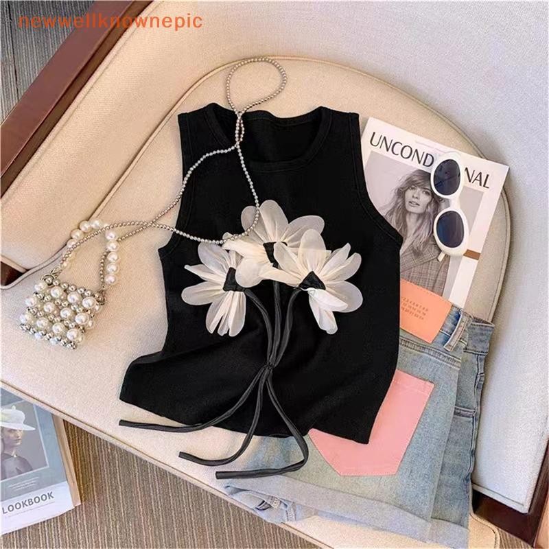 Newwellknownepic Thời Trang Mùa Hè Sang Trọng Hoa Dệt Kim Áo Vest Nữ Cổ Tròn Không Tay Sọc Tank Top VN