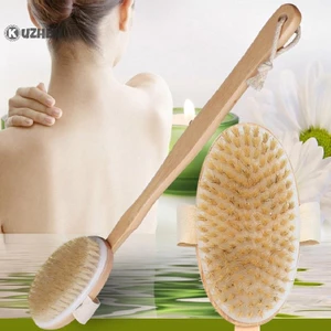 KUZHEN Phòng tắm Bàn chải cơ thể Tay cầm dài Tắm Lông tự nhiên Bàn chải tẩy tế bào chết Máy mát xa có tay cầm bằng gỗ Bàn chải khô Dụng cụ tắm HOT