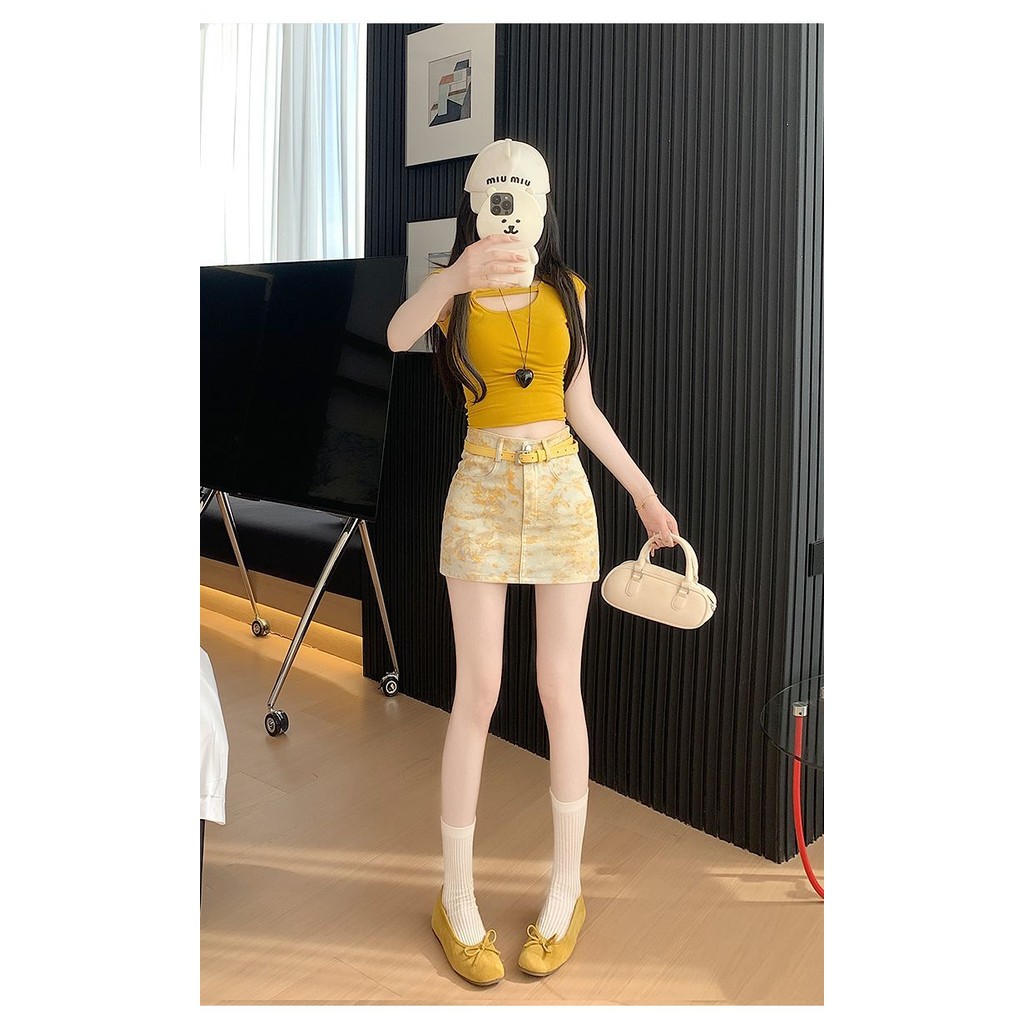 Thắt Lưng Cao Cấp Chữ A Váy Nữ Mùa Hè Nóng Cô Gái Ôm Hơn Nhìn Pettiskirt Váy Nhỏ Chặt