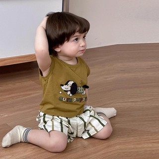 Mùa Hè Bé Trai Áo Quần Short Phù Hợp Với Chó Con Ba Chiều Dễ Thương Áo Thun Không Tay Bé Rời Quần Thường Ngày Hai-