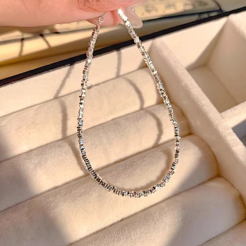 S925 Bạc Đá Vỡ Vòng Tay Hai Dây Trơn, Phong Cách Đơn Giản và Thời Trang cho Nữ