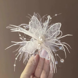 MAUROPOLI [Hàng có sẵn] Thanh lịch thông minh!Kẹp tóc lông vũ ren đẹp!Kẹp tóc hình trái tim cô gái tinh tế Kẹp tóc Mũ đội đầu phù hợp cho nữ