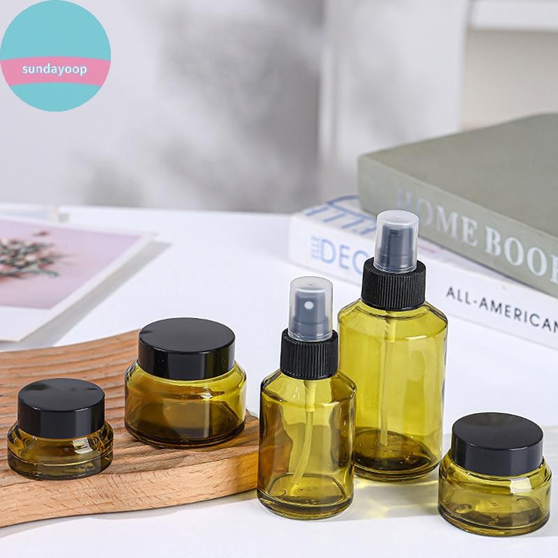 Sund 15ml-60ml Chai rỗng có thể đổ lại Thủy tinh xanh DIY Chai mỹ phẩm Kem dưỡng da Bình bơm Chai dầu gội Du lịch di động VN