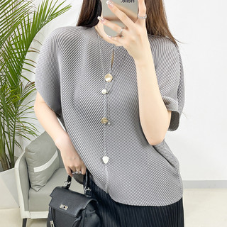 Miyake Xếp Ly Thường Ngày Top Mùa Hè Phong Cách Mới Cá Cân Xếp Ly Hàn Quốc Áo Thun Nữ Tay Ngắn Thiết Kế Rời Cao Cấp Nữ
