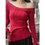 Áo dệt kim xoắn lệch vai phong cách nhẹ nhàng giản dị dành cho nữ Phong cách mới Đầu xuân trắng Slim-Fit All-Match Top Tren V250228121