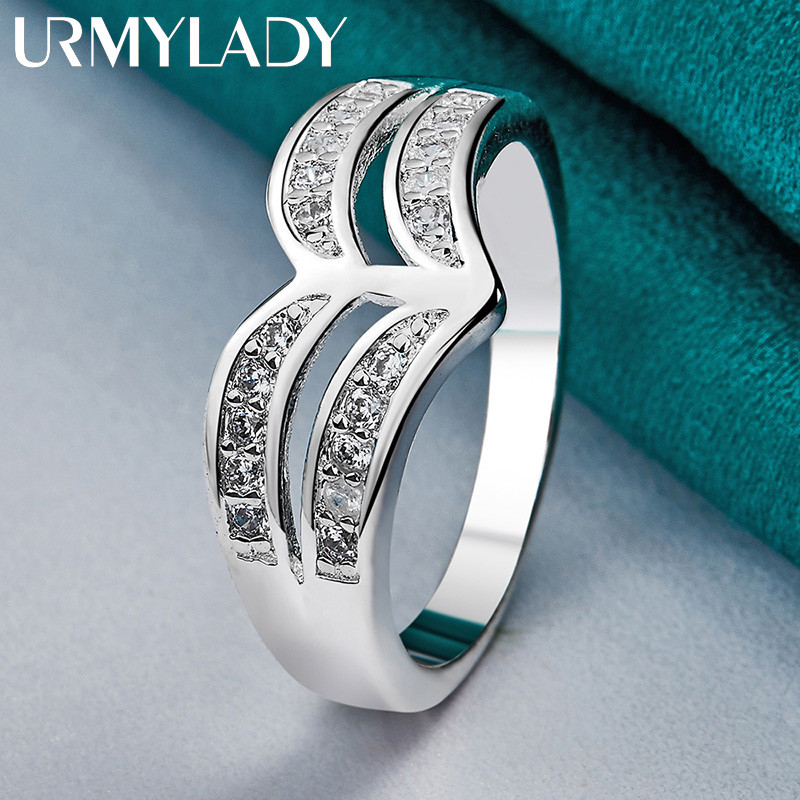 URMYLADY Bạc 925 Vương Miện 7-10 # Nhẫn Nữ Cưới Đính Hôn Tiệc Trang Sức Thời Trang