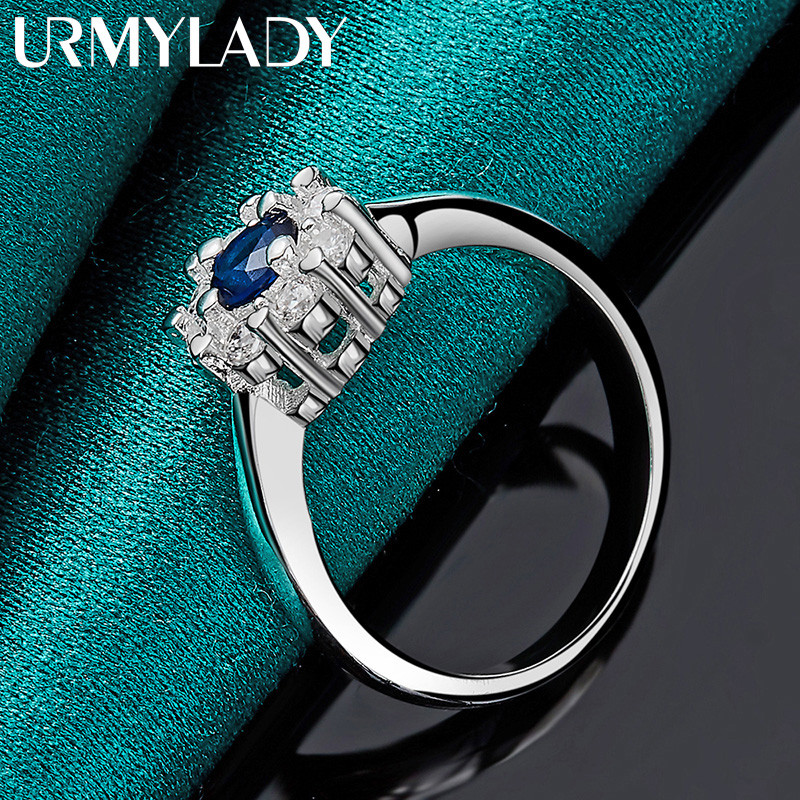 URMYLADY Bạc 925 Hoa Xanh Zircon 7-10 # Nhẫn Nữ Tiệc Cưới Trang Sức Thời Trang
