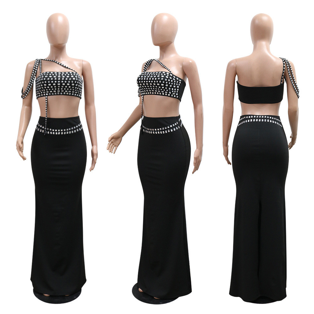 Oksmartlove Bán chạy Ngoại thương Phong cách mới Thời trang Sling Phong cách ngắn Hot Diamond Top với Váy hông vừa vặn