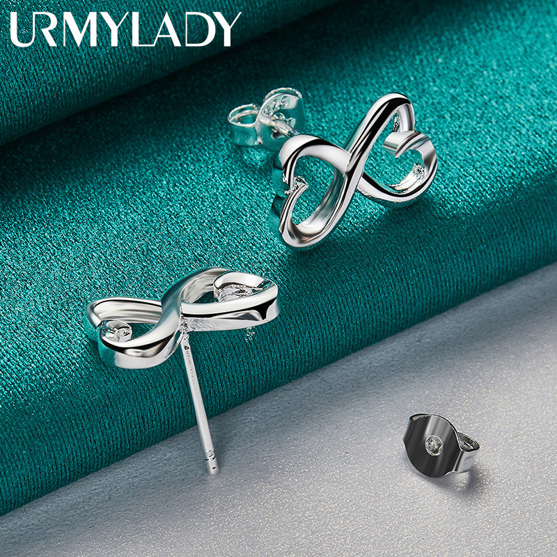 URMYLADY Bạc 925 Trái Tim Nơ Bông Tai Dành Cho Nữ Trang Sức Đính Hôn Thời Trang