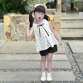 Set Bộ Hè Sát Nách Cổ Sen Chất Đũi Hàn Mềm Mát Cho Bé Gái Ở Nhà, Đi Học, Đi Chơi,....8-26kg