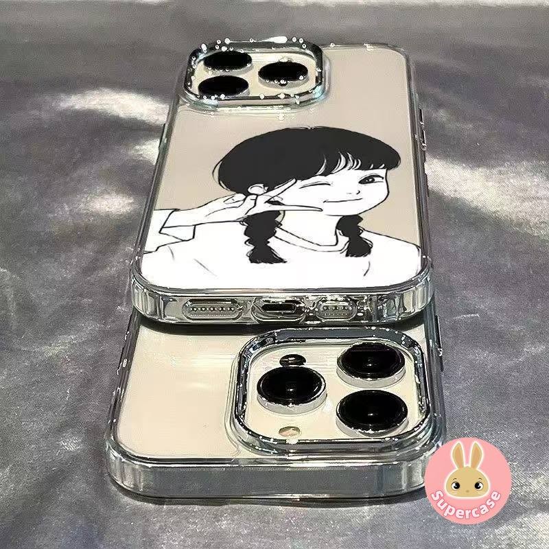 Ốp Điện Thoại Cặp Đôi Ins Style Cho iPhone 16E 16 Pro Max 15 14 Plus 13 12 Mini 11 Pro Max X XR XS Max 8 7 6 6s Plus SE2 SE3 Vỏ Phim Hoạt Hình Bé Trai Cô Gái Mặt Sau Chống Sốc