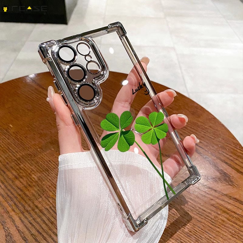 Tương Thích Cho iPhone 14 Plus 13 12 Mini Pro Max Ốp Điện Thoại Đơn Giản Cỏ Ba Lá May Mắn May Mắn Tháng Ba Cỏ Bốn Lá Cỏ Ba Lá Mặt Cười Trong Suốt Vỏ Mềm Ốp Lưng